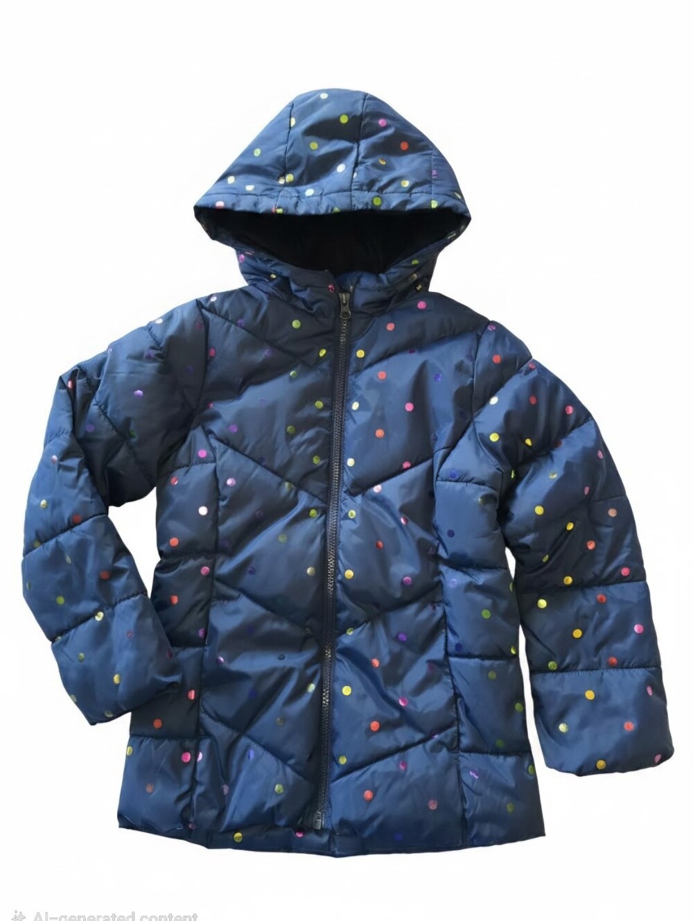 Girls Navy Swiss Tech Polka Dot Hooded Puffer Jacket